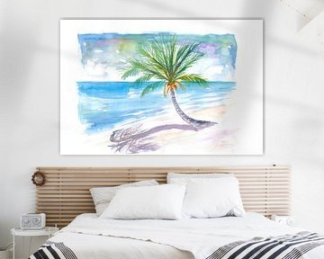 Grote palmboom om bij weg te dromen op een wit Caribisch strand van Markus Bleichner