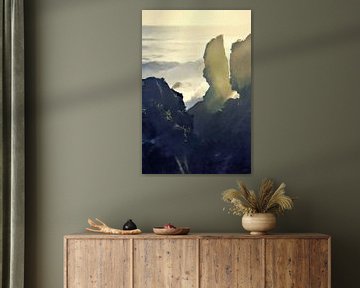 'Standvastig' - Punakaiki - Pancake Rocks - Zonsondergang aan Zee met Wind - Woeste Golven - Nieuw-Zeeland - Digitale Kunst