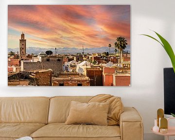 View over old town of Marrakech to High Atlas Mountains in Morocco by Dieter Walther