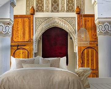 Facade with entrance gate in palace in Medina in Marrakech Morocco by Dieter Walther