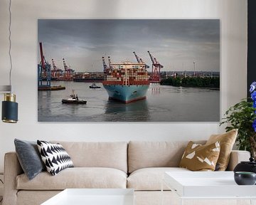 Container ship in the port of Hamburg by Jonas Weinitschke
