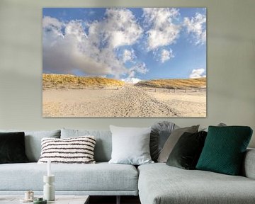 Cloudy sky on the North Sea coast with beach entrance, South Holland, Netherlands by Mieneke Andeweg-van Rijn