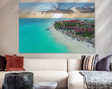 Aerial view of Manchebo beach on Aruba in the Netherlands Antilles by Eye on You