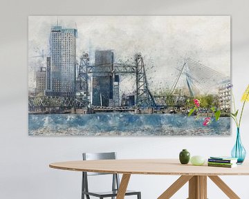 Aquarell mit Skizze von Rotterdam mit De Hef