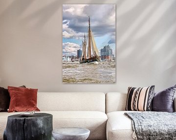 Hamburg - Traditional ship in front of the Elbe Philharmonic Hall by Sabine Wagner