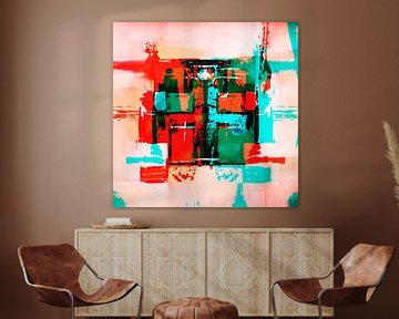 Modern, Abstract Digitaal Kunstwerk in Rood Blauw van Art By Dominic