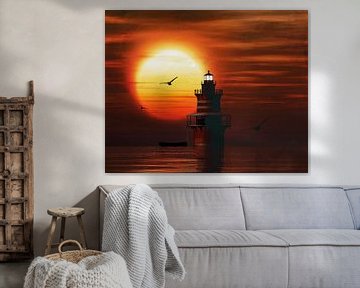 Newport Lighthouse mit Sonnenuntergang und Cumuluswolken von Jan Keteleer