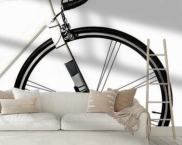 Racing bicycle front wheel in white with black and grey details by Sjoerd van der Wal Photography