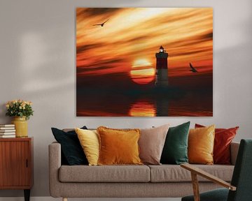 Pierre Noires Lighthouse with a sunset and Stretched Stratus clouds