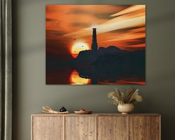 Leuchtturm mit einem Sonnenuntergang und Wolken von Jan Keteleer