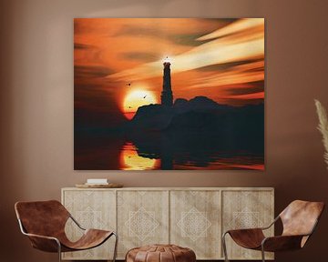 Lighthouse with a sunset and clouds