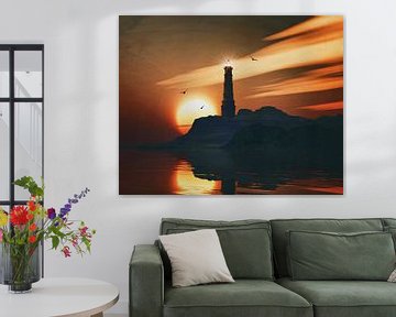 Lighthouse with a sunset and Stretched Stratus clouds