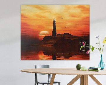 Lighthouse with a sunset and Wild Yellow Stratus clouds