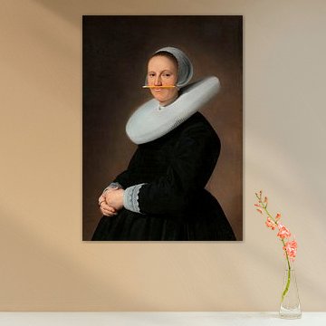 Portret van Adriana Croes, Johannes  Cornelisz. Geschilderd door Verspronck met potlood van Maarten Knops