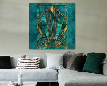 Art Deco Stained Glass Turquoise Gold by Andrea Haase