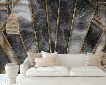 Art Deco Bleiverglasung Grau Gold von Andrea Haase