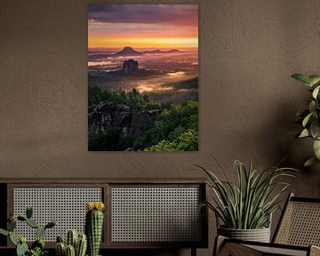 Carolafelsen in der Sächsischen Schweiz - Aussicht Richtung Lilienstein und Falkenstein von Pixelwerk