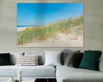 Dünen am Strand mit Strandgras an einem schönen Sommertag am Nordseestrand in Holland. von Sjoerd van der Wal