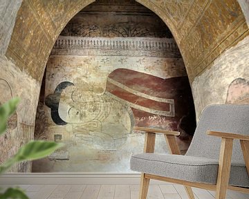 Ancient wall painting of a reclining Buddha by Affect Fotografie