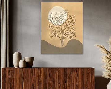 Minimalistische Landschaftskunst mit einem Baum und einer Sonne von Tanja Udelhofen