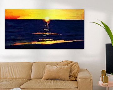 Uitzicht op Zee bij zonsondergang digitaal schilderij