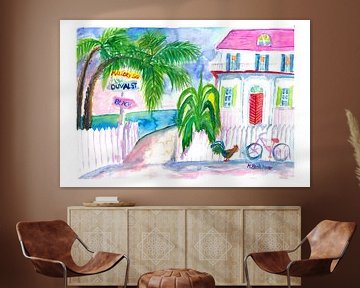 Key West Pink House und Wegweiser mit Fahrrad von Markus Bleichner