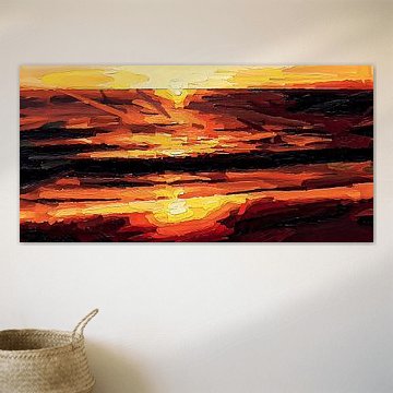 „Trockenes Wasser“: abstrakt-impressionistischer Meerblick bei Abendrot von Dirk van der Ven