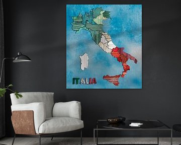 Kaart van Italië hout van Rene Ladenius Digital Art