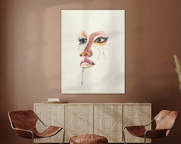 Abstracte aquarel van kleurrijk gezicht van Yvette Stevens