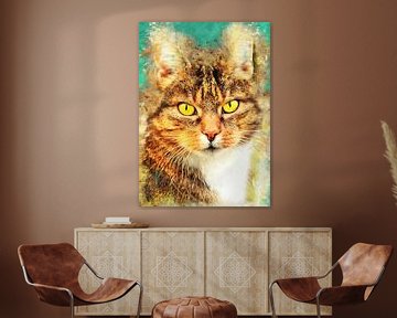 Cat animal watercolor art #cat #kitten by JBJart Justyna Jaszke