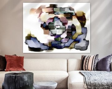 Abstract blauw geel rood van Maurice Dawson