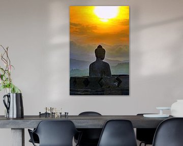 Silhouet Buddha bij zonsondergang van Eduard Lamping