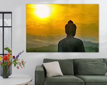 Silhouet Buddha op Borobudur van Eduard Lamping