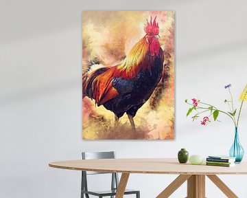 Haan vogel aquarel kunst #rooster van JBJart Justyna Jaszke