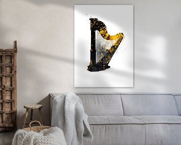 Harp music instrument black and gold #harp by JBJart Justyna Jaszke