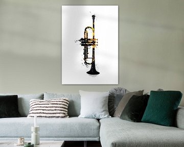 Trompet muziekinstrument zwart en goud kunst #trompet van JBJart Justyna Jaszke