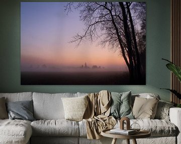 Purple dawn with tree by Steven Langewouters