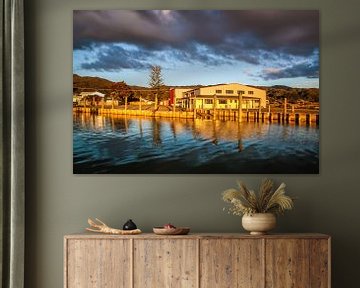 Harbour facilities in Coromandel in the evening light, New Zealand by Christian Müringer