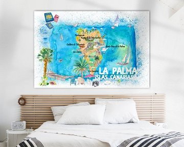 La Palma geïllustreerde reiskaart met wegen en hoogtepunten van Markus Bleichner