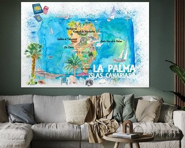 La Palma Illustrierte Reisekarte mit Straßen und Highlights von Markus Bleichner