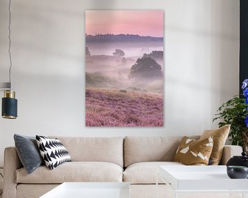 A misty morning on the heath - vertical by Monique van Genderen (in2pictures.nl fotografie)