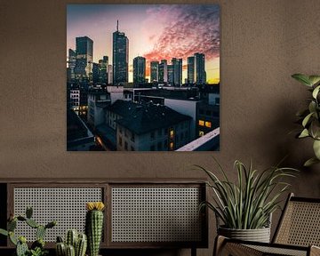 Frankfurter Skyline Blick bei Sonnenuntergnag von Fotos by Jan Wehnert