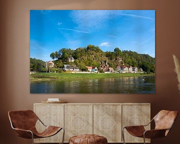 The village of Rathen on the banks of the river Elbe in the Elbsanstein Mountains by Heiko Kueverling
