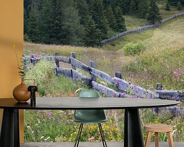 bloemenweide met houten afrastering van Klaartje Majoor