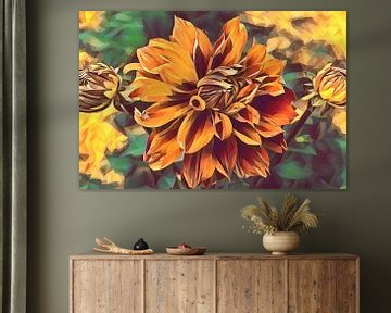 Red dahlia painting