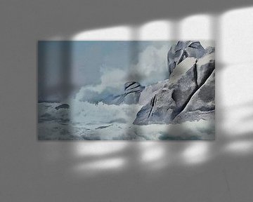 Natur - Surfen an felsiger Küste mit wilden Wellen - Sardinien - Capo Testa - Digitale Kunst von Dicky