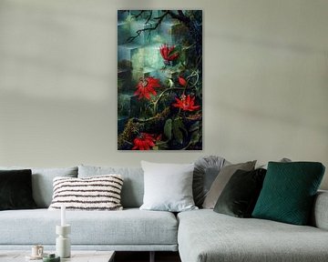 Kolibrie en passiebloemen van Gisela - Art for you