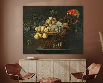 Stilleben eines Obstkorbs mit Papagei, Adriaen van Utrecht