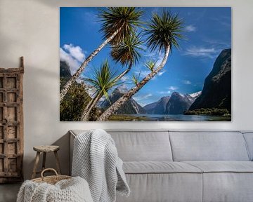 Palmbomen bij Milford Sound, Nieuw-Zeeland van Christian Müringer