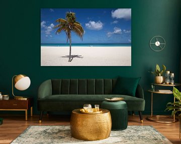 Aruba, palmboom, wit strand, Eagle beach van Joyce Perez
